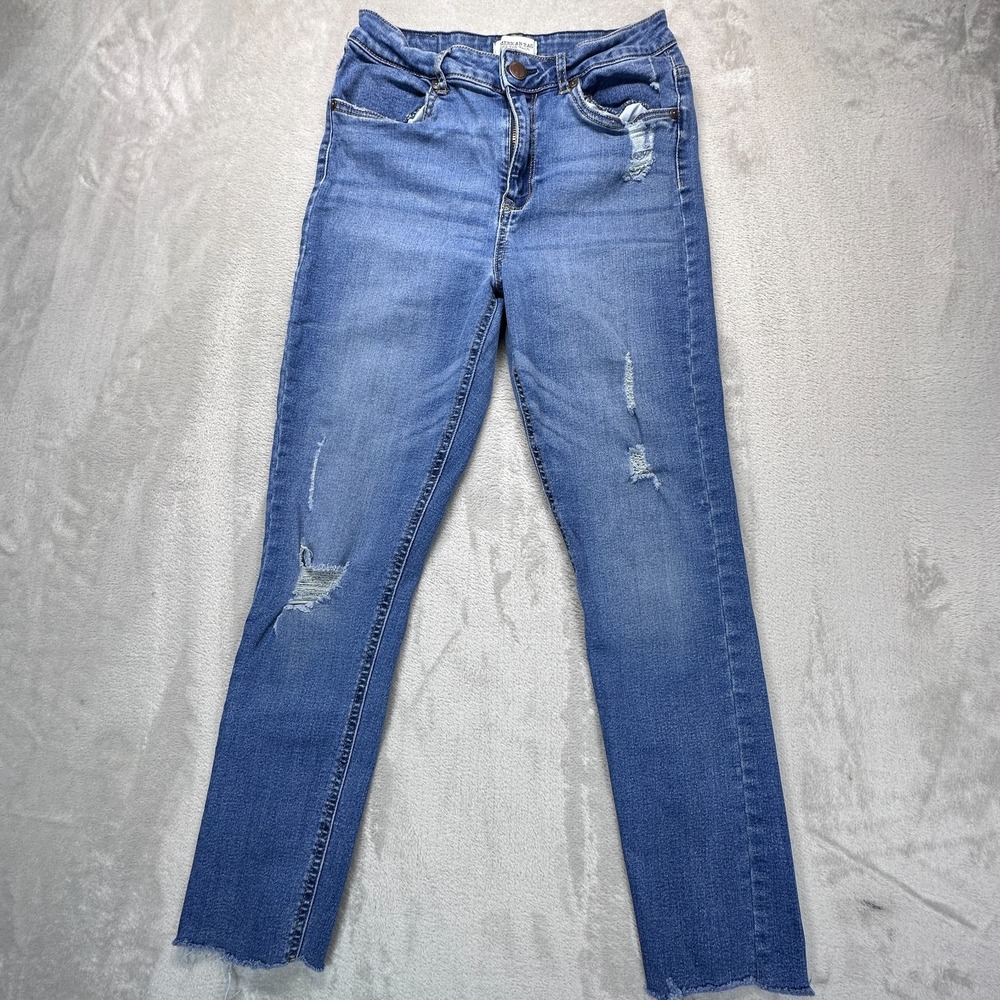 American Rag Off The Rack Skinny Jeans Womens 27/7 Blue Distressed Frayed Hem